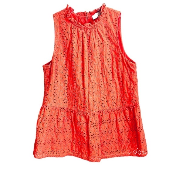 2/$30 - Loft - Coral Sleeveless Eyelet Peplum Top Size SP - Picture 3 of 8
